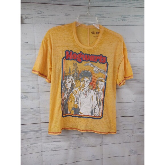 Harry Potter Womens Short Sleeve Burnout Yellow Crop Top Shirt Sz S - Picture 1 of 8